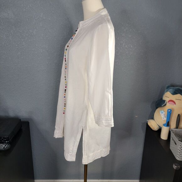 Soft Surroundings Linen Zip Tunic sz S 3/4 Sleeve Slit Sides Beachy Coastal - Picture 4 of 16